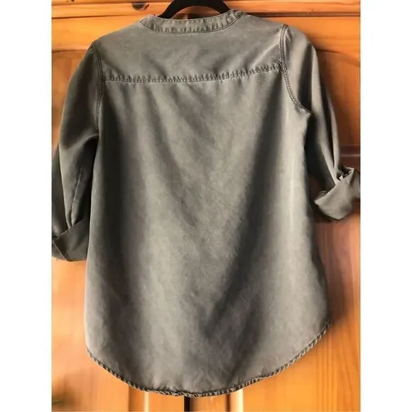 Express Womens  Olive  Lace Up Front Tassel Long Sleeve Shirt Top Size P/S - Picture 5 of 12